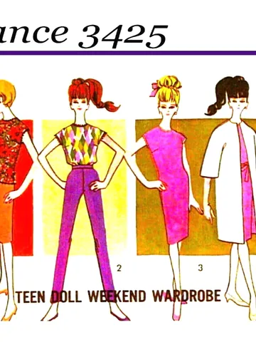 Barbie Vintage Sewing Pattern PDF Fashion Dolls size 11 1/2 inches Advance 3425