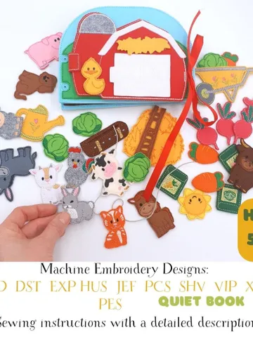 Farm Quiet Book ITH Embroidery Design Set, Felt Activity Book Pattern with Finger Puppets, Educational Farm Toy 5x7 Hoop $30.00