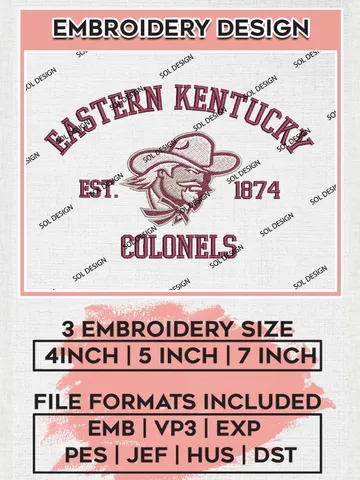 Eastern Kentucky Colonels Est 1874 Logo Embroidery Designs, NCAA Eastern Kentucky Colonels Team Embroidery, NCAA Team Logo, 3 sizes, Machine embroidery Files, Digital Download $6.99