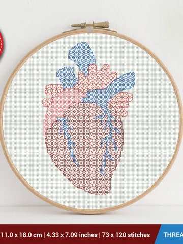 Human Body Heart Cross stitch pattern Blackwork | Embroidery Pattern | Instant Download | Embroidery Designs $5.37