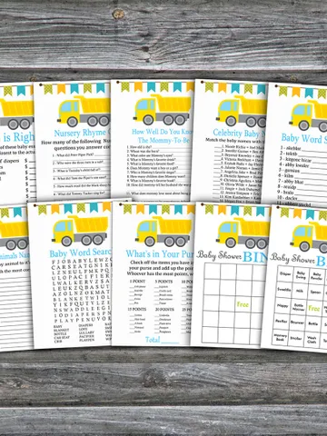Construction baby shower games bundle,Dump truck Baby Shower games package,Fun Baby Shower Games,9 Printable Games-376 $5.95