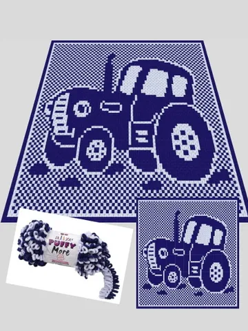 Loop yarn Finger knitted Tractor blanket pattern