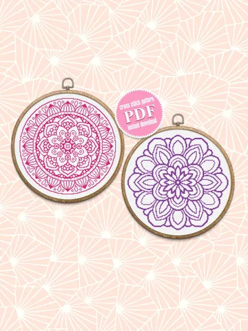 Mandala set cross stitch pattern download PDF, Monochrome embroidery, Floral ornament cross stitch chart, Simple mandala digital PDF #S21 $7.70