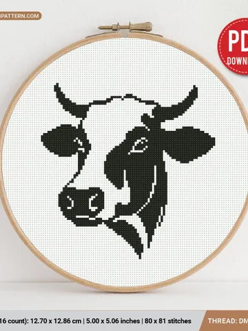 Cow silhouette Cross stitch pattern, nature, animals, farm, beginner counted, modern chart, gift DIY, embroidery, instant PDF, digital PDF $4.74