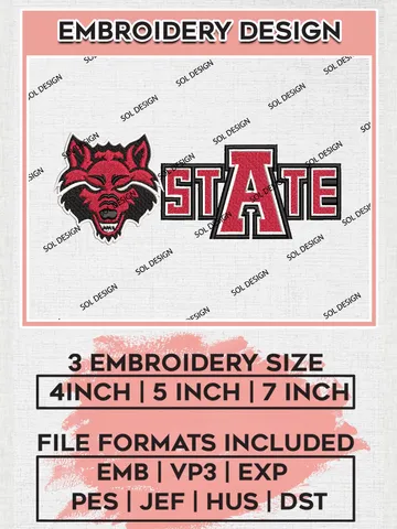 NCAA Arkansas State Red Wolves Machine embroidery designs, NCAA Arkansas State Red Wolves embroidery designs, NCAA embroidery designs, Machine embroidery designs, Digital Download $6.99