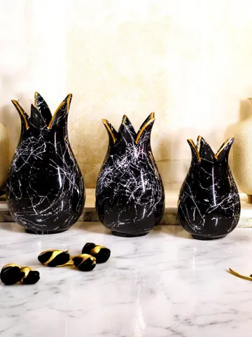Handmade Brushstroke Design Black and White Trio Vase Set 3 Pieces, Home Decor