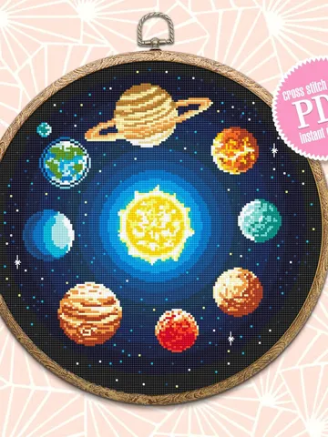 Solar system cross stitch pattern download PDF Planets cross stitch chart, Galaxy pattern PDF, Space cross stitch, Starry night sky #L58 $4.60