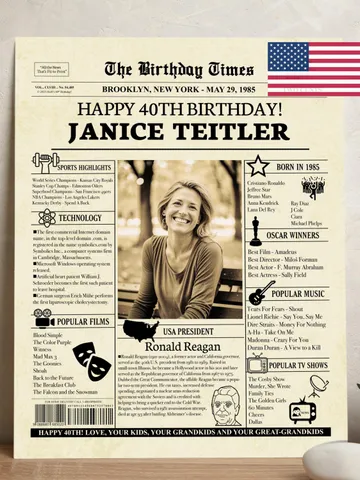40th Birthday Newspaper Poster for Her or Him – Born in 1985 Sign, Back in 1985 Printable, Vintage 40th Birthday Decorations $15.00