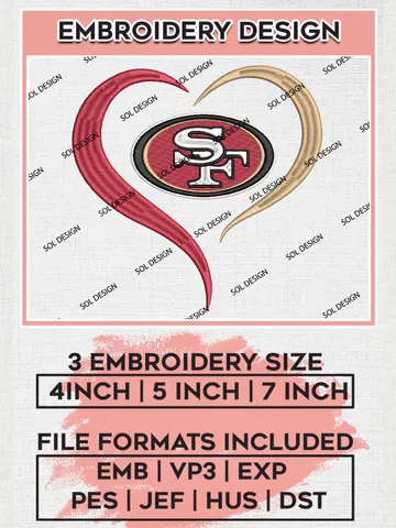 San Francisco 49ers Heart Embroidery Designs, NFL 49ers Embroidery Designs, NFL Embroidery Designs, NFL San Francisco 49ers Machine Embroidery Design, Digital Download $6.99