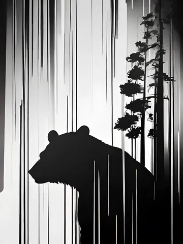 Digital product, Bear image, Bear print, Bear print, Wildlife, Contrast print, Black and white silhouette, Monochrome print, Symbolic painting, Bear poster. $3.60