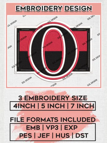 Ottawa Senators NHL Hockey Team Logo Embroidery Design, NHL Ottawa Senators Logo Embroidery Files, Hockey Team Machine Embroidery, Machine Embroidery Design