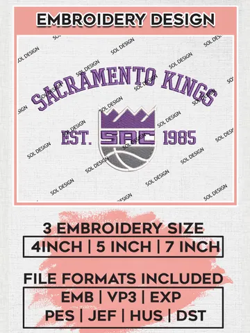 NBA Sacramento Kings Basketball Team Est Logo Embroidery Design, NBA Sacramento Kings Logo Embroidery Files, Basketball Team Machine Embroidery, Machine Embroidery Design