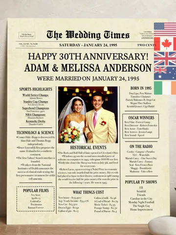 30th anniversary gift for parents, 30th anniversary gift for husband, 30th wedding anniversary gift for couple, 1995 wedding anniversary $15.00