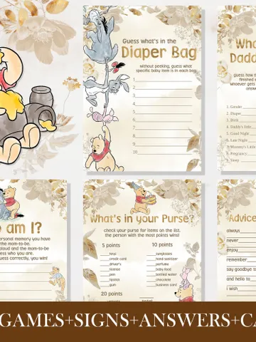 Winnie the Pooh Baby Shower Games; Winnie the Pooh Inspired; Printable Pooh Baby Shower Party Games; Honey Bear Shower Games; GWP3 $11.62