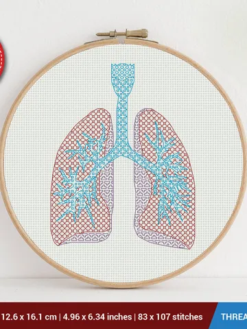 Human Body Lungs Cross stitch pattern Blackwork| Embroidery Pattern | Instant Download | Embroidery Designs $5.37