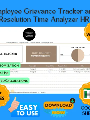 Employee Grievance Tracker & Resolution Time Analyzer HR, Workplace Issue Management, HR Conflict Resolution Tool $9.66