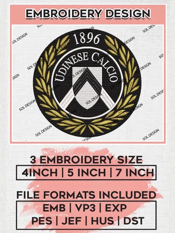 Udinese Calcio Embroidery Design Files, Serie A Embroidery files, Serie A Udinese Calcio Teams, Football, Digital Download $6.99