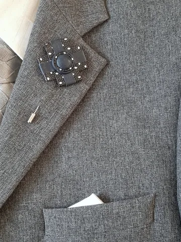 Medal men's lapel pin Leather boutonniere for him, mourning pin $45.00