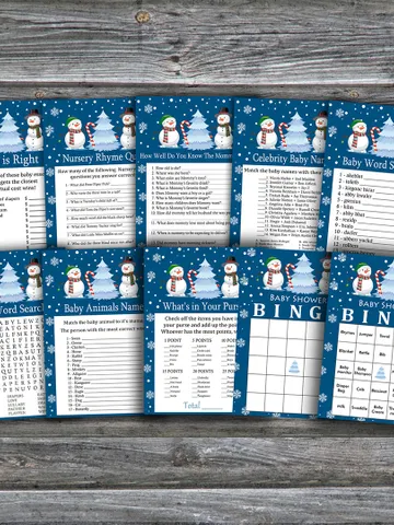 Cute Snowman baby shower games bundle,Christmas Baby Shower games package,Fun Baby Shower Games,9 Printable Game-264 $5.95