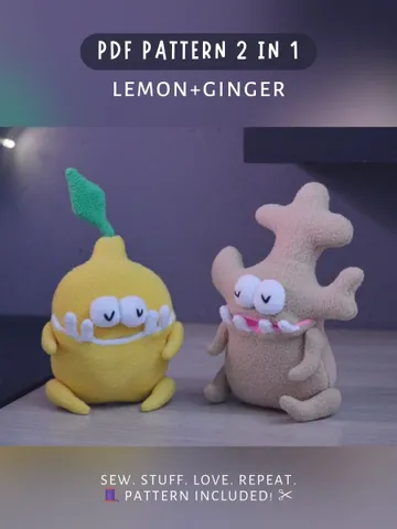 PDF sewing pattern set: movable plush toys Lemon & Ginger softies $16.00