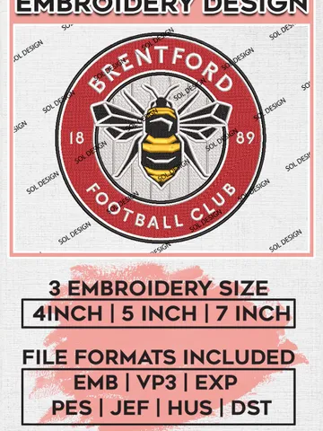 Brentford Embroidery Designs, Premier League Embroidery, EPL Embroidery Designs, EPL Brentford Embroidery Designs $6.99