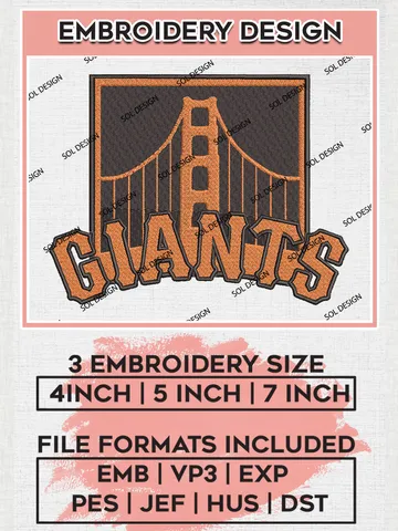 MLB San Francisco Giants Brigde Logo Embroidery Files, MLB San Francisco Giants Team Embroidery Designs, MLB Teams, 3 sizes, MLB Machine embroidery designs, Digital Download