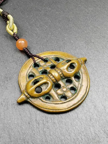 Authentic Tibetan talisman - Vajra Amulet - Dorje Pendant Badge - Decades Old