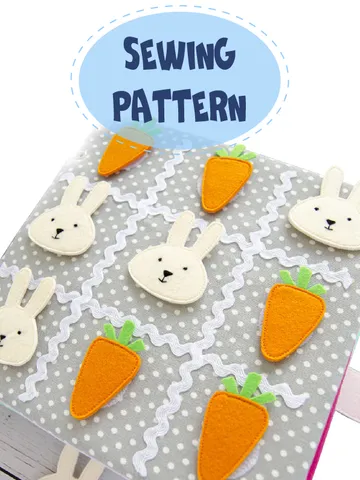 Quiet book page, Rabbit tic-tac-toe, PDF sewing pattern, SVG files $3.00