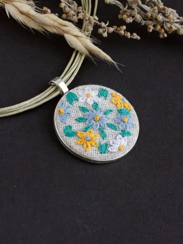 Cottagecore blue yellow Ukrainian necklace Wildflower boho necklace Daisies forget me nots multistrand cord choker with floral pendant