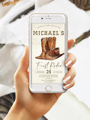 First Rodeo Wild West Birthday Invitation template; Wild West My First Rodeo Bday Western Invite ; Our Little Cowboy is One; Cowboy fr12 $12.78