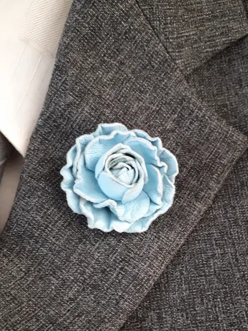 Blue rose men's lapel pin Leather boutonniere for him  for 3rd wedding anniversary gift, art 9 $48.00
