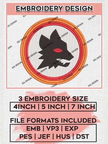 AS Roma Embroidery Design Files, Serie A Embroidery files, Serie A AS Roma Teams, Football, Digital Download