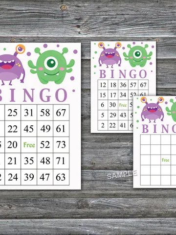 Monster bingo cards,Funny Monster bingo game,Monster Printable bingo cards,60 Bingo Cards,INSTANT DOWNLOAD--382 $3.95