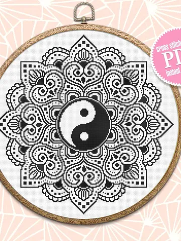 Yin yang mandala cross stitch pattern download PDF Meditation yoga cross stitch Floral mandala digital Ying yang xstitch chart modern #M153 $4.60