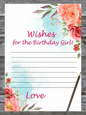 Roses Birthday Game Wishes for the birthday girl,Adult Birthday party game-fun games for her-Instant download $1.75
