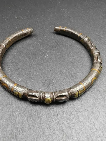 Gandhanra Unique Tibetan Vajra Bangle,Cold Iron Cuff Bracelet,Protection Jewelry,Made of Cold Iron,Inlaid Copper