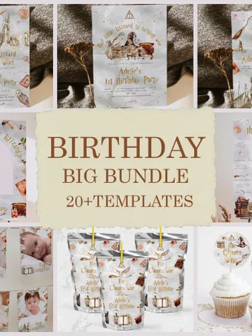 The Chosen One Big Bundle; Wizard Birthday Party Bundle Templates; Magic School Birthday Party Template; Editable Wizard Party Template; W8 $46.00