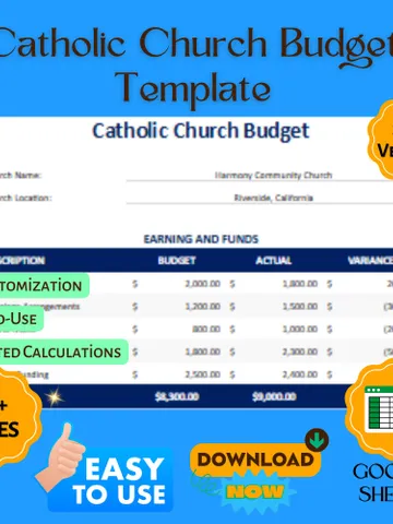Catholic Church Budget Template, Editable Google Sheets Digital Download, Church Finance Planner, Parish Expense Tracker $8.26