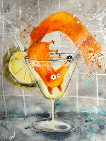 27x30 cm Artwork by Julia Schigal "Cocktail" - watercolor, gouache, pastel $169.00