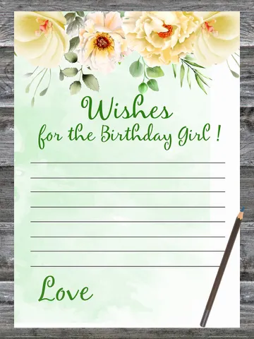 Floral Birthday Game Wishes for the birthday girl,Adult Birthday party game-fun games for her-Instant download $1.75