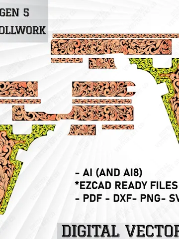 Glock 19 Gen 5 Scrollwork Vector Design