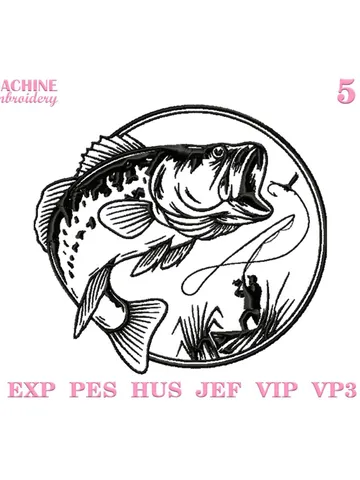 Bass fishing embroidery file instant download Fish machine embroidery pattern 5 size, Monochrome fish embroidery design, Fishing gift #R27 $3.80