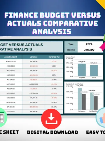 Finance Budget vs Actuals Comparative Analysis Template, Google Sheets, Digital Download for Accurate Financial Tracking $5.46