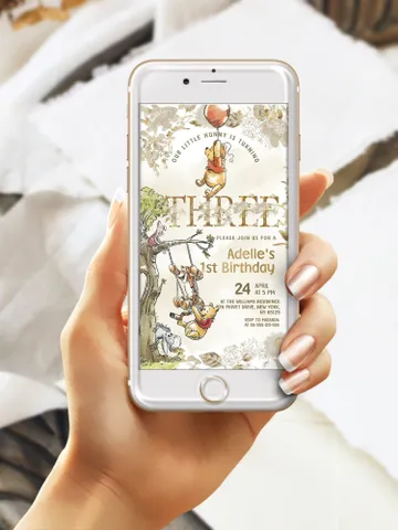 3rd Birthday Winnie the Pooh Inspired ; Classic Winnie Pooh Invitations; Neutral Winnie Pooh Turning three Winnie Pooh Birthday Party poom88 $12.78
