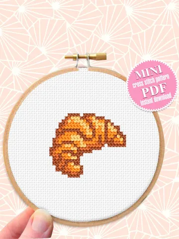 Croissant small cross stitch pattern PDF Easy mini cross stitch chart, Minimalistic food cross stitch Instant download PDF, Home decor #F11 $2.30