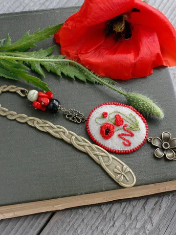 Floral Monogrammed red poppy bookmark with personalization Wildflower personalized book mark for women Handmade custom gift for booklover