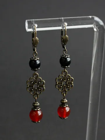 Victorian dark academia earrings Reneissance black orange fall carnelian earrings dangle Autumn terracotta minimalist jewelry rust colored $22.00