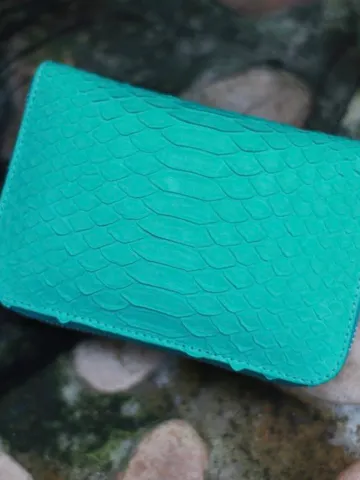 Genuine python skin turquise wallet | Small coin purse | Exotic leather wallet | Gift for her | Snakeskin designer wallet summer colour $99.00