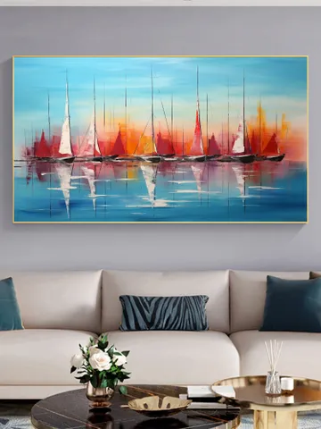Original Sailboats Painting on Canvas, Large Wall Art, Abstract Colorful Painting, Ocean Art, Living room Wall Decor, Custom Painting $101.52