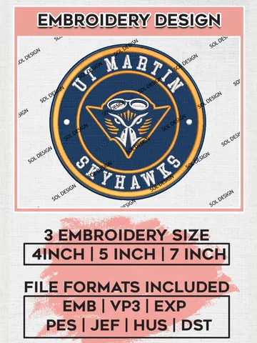 NCAA UT Martin Skyhawks Round Logo Embroidery, NCAA UT Martin Skyhawks Logo Embroidery files, NCAA Teams, Machine embroidery designs, Digital Download $6.99